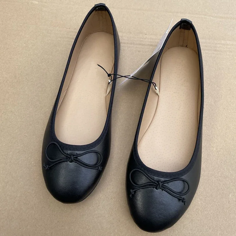 AliExpress - Elegante Ballerina-Damen-Schuhe mit flacher runder Zehenpartie und bequemer Slip-On-Damen-Loafer aus Leder mit einzelnen Pantoletten