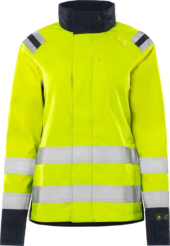 Arbetskläder Fristads Dam Flamestat softshell-jacka stretch 4076 FSS klass 3, dam, Varsel Gul/Marinblå