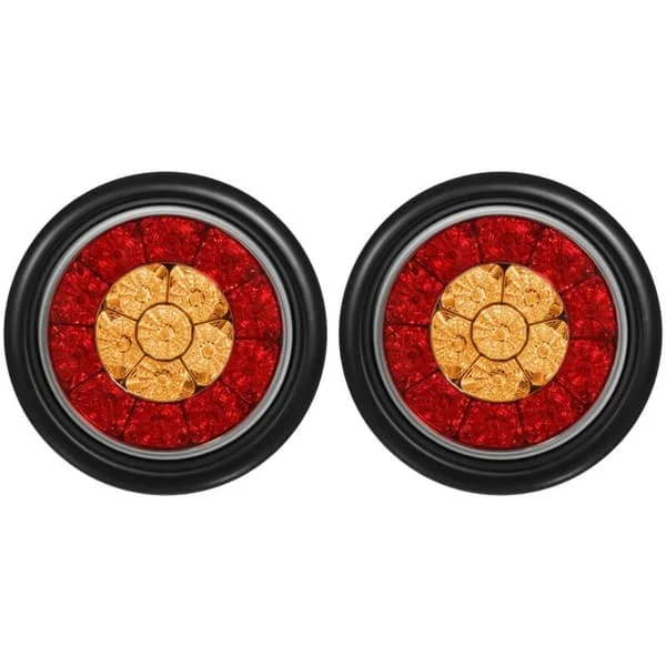 2X Runde 4-toms Røde/LED Lastebil Tilhenger Baklys Stopplys Brems Blinklys
