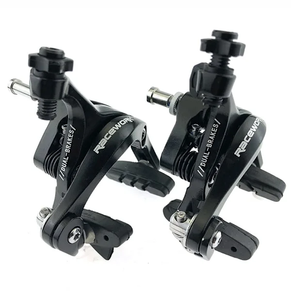 2 st aluminiumcykel U-bromsok fram/bakre lång arm klämma cykel bromsok - svart/frambroms + bakbroms
