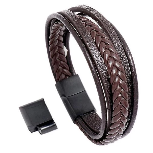 Sztxj Herr Äkta Läderarmband, Magnetlåsdesign, Flerskiktat Vävt Kohudsmaterial