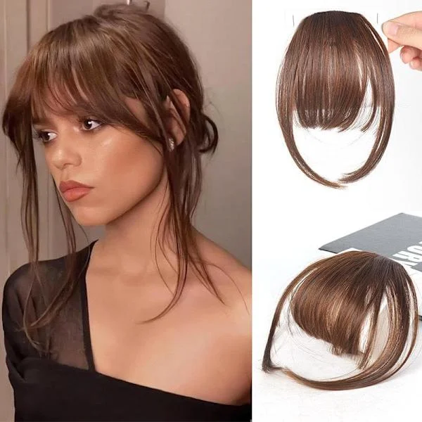 Ekte hår extensions, med pannelugg, ett-stykke extensions, med kinnskjegg