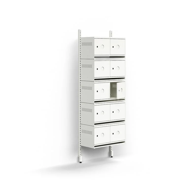 Shoe cabinet ENTRY, basic wall unit, 10 metal doors for labels, 1800x600x300 mm, white