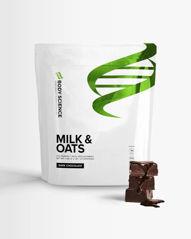 Ateriankorvike - 1 kg - Dark Chocolate - Body Science Milk & Oats - Helppo välipala