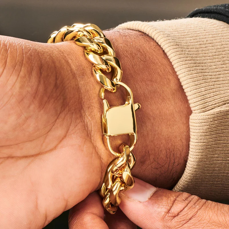 14 mm Gold-tone Steel Chain Bracelet for Men - Steel bracelets