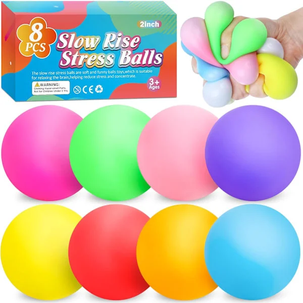 8-pack långsamt stigande stressbollar, stretchiga klämleksaker för ångestlindring och handterapi, skattkista klassrumspriser leksaker för barn och 