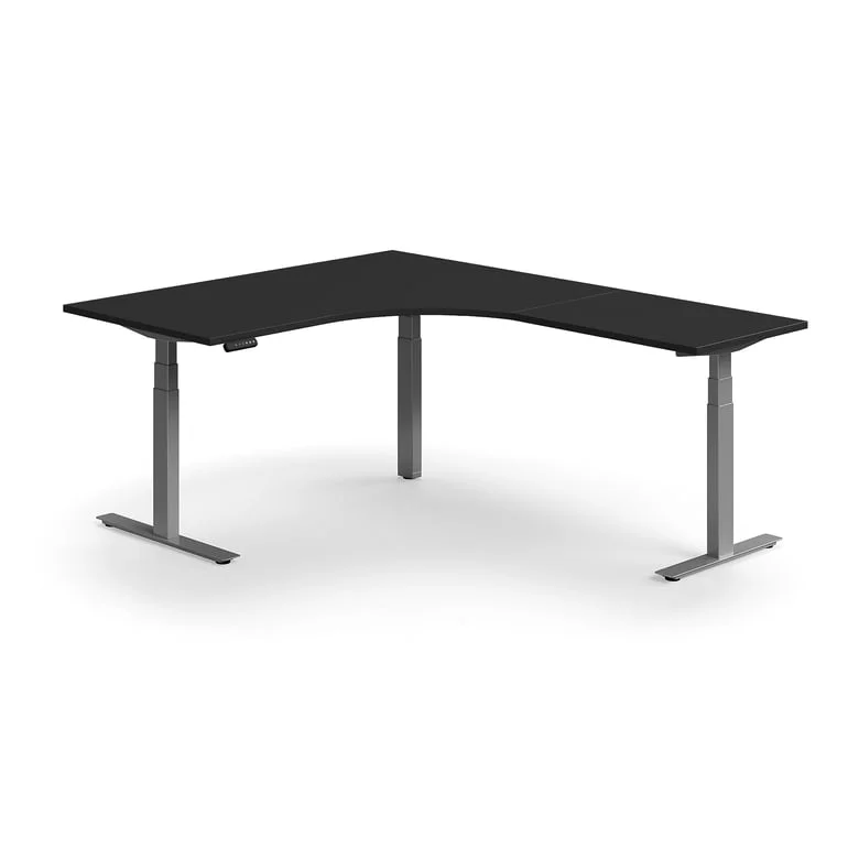 Standing desk QBUS, dual motor, L-shaped, 1600x2000 mm, silver frame, black