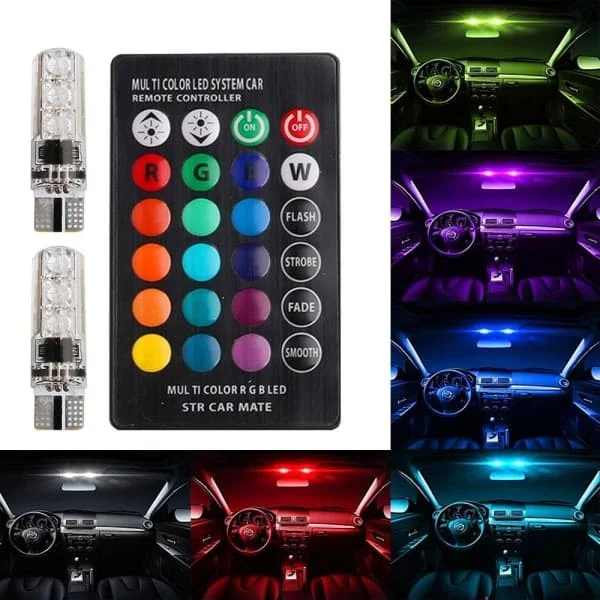 LED Posisjonslys T10 - W5W RGB med Fjernkontroll MultiColor—PA