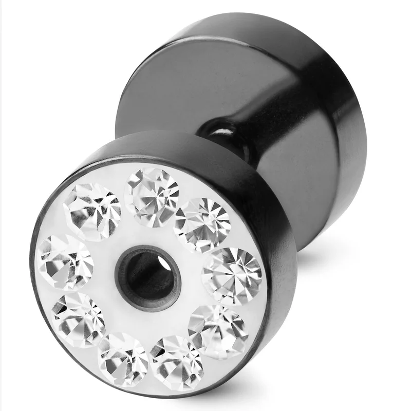 6 mm Black & Clear Crystal Stud Earring for Men - Stud earrings