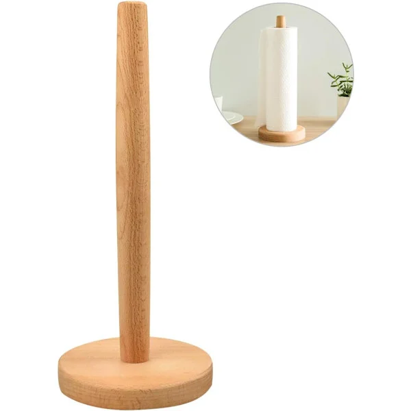 Hushållspappershållare, Trästativ för pappershanddukar med halkskydd, Rund hållare för hushållspapper för kök, sovrum, badrum (31 x 13 cm)