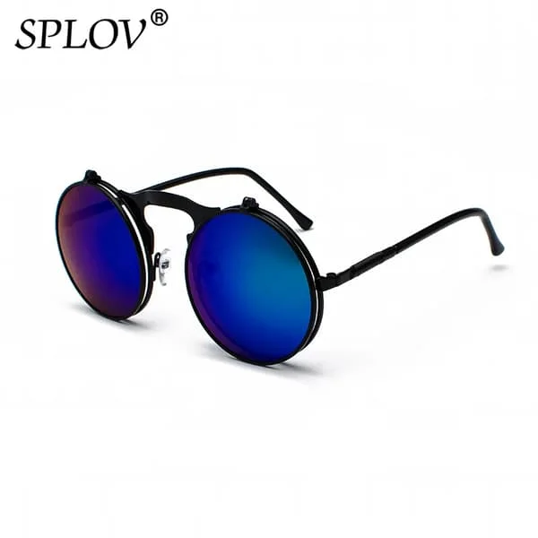 Vintage Steampunk Flip Solbriller Retro Runde Metal Solbriller til Mænd og Kvinder Brand Designer Cirkel Oculos
