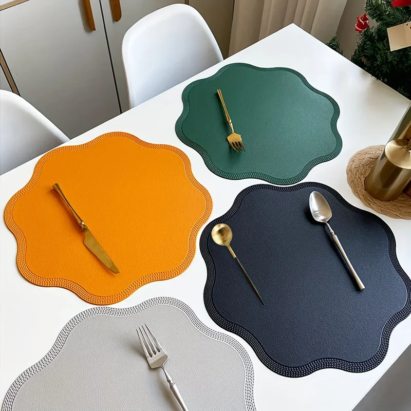 AliExpress - 1/4/6 pièces napperons ronds ensembles de luxe en Faux cuir tapis de Table tapis de Table en relief en forme de fleur tapis de Place 이