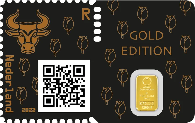Holland - Guld kryptofrimærke med 1 gram 24 karat ægte guld - Postfrisk sæt