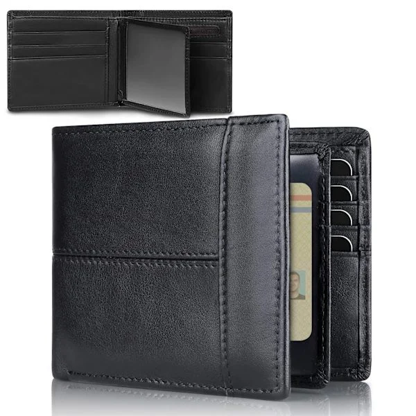 【BQ】Men's Leather Wallet Bifold Wallets Men's Wallet Genuine Leather with RFID Blocking 172 Black Zipper Classic