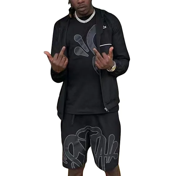 Syna World Men's Short Sleeve T-Shirt & Shorts Casual Outfit Set Summer Tracksuit AA A[ZHE]