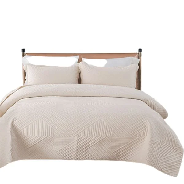 Sengeteppe/pledd, 3-delt sett, vattert teppe 220x240cm med 2 putetrekk