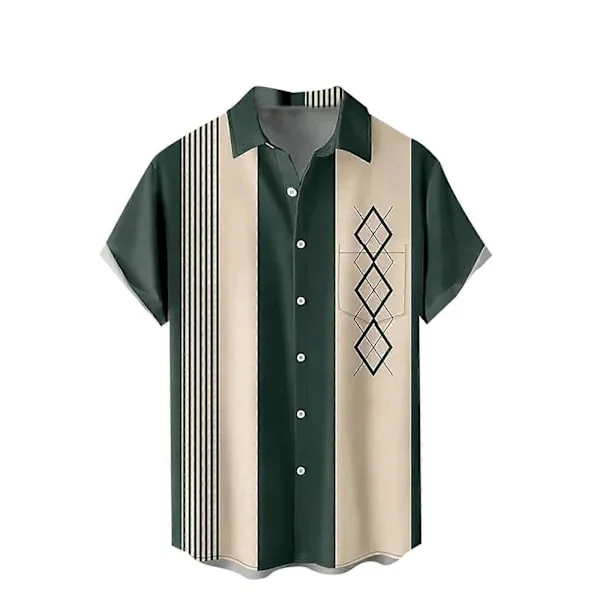 Rockabilly Bowling Skjorter Herre Hawaiisk Skjorte 50'er Casual Skjorte Kortærmet Army Grøn