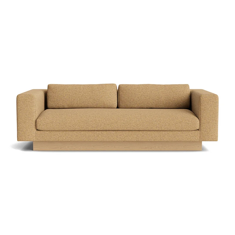 Manhattan 3 personers sofa - Sneak Gul - 219x100x75cm - Inkl. 2 rygpuder, Nozag fjedre & stilfulde sofaben i egetræ - Lys & indbydende