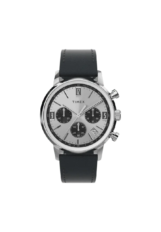 Timex Marlin Chronograph Herr, Silver/svart Läderrem - Tw2w10300 Klockor Herr 40 mm