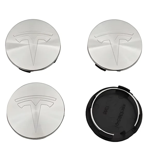 4-pack Tesla centrumkåpor – hjulnavsemblem 56 mm silver