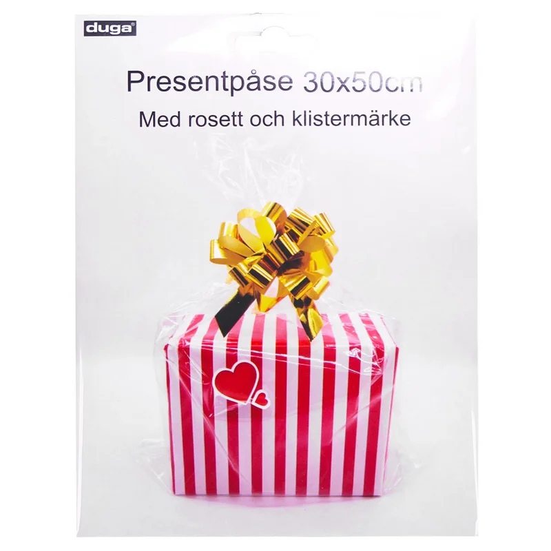 Cellofanpåse med Rosett Silver/Guld 30x50 cm