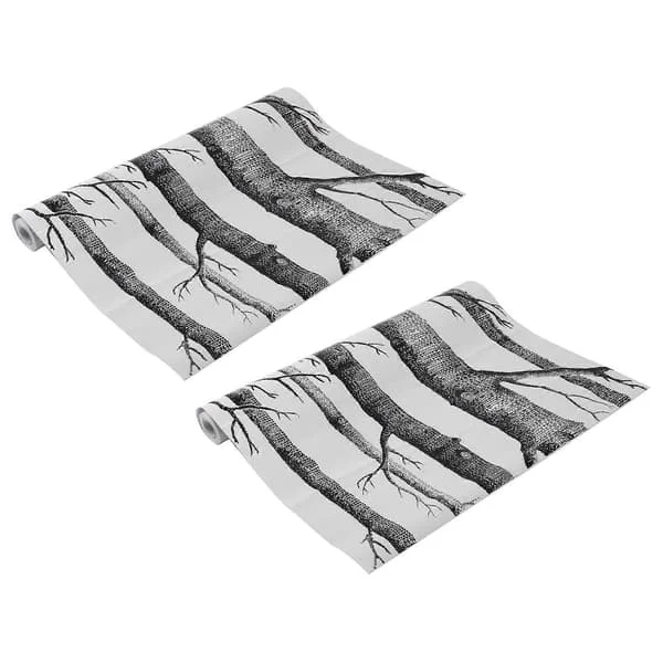 2X Svart Vit Björk Träd Tapet för Sovrum Modern Design Vardagsrum Väggpapper Rulle Rustik Skog Trä Tapeter
