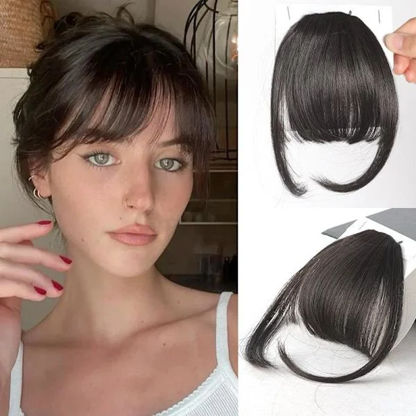 Ekte hår extensions, med pannelugg, ett-stykke extensions, med kinnskjegg
