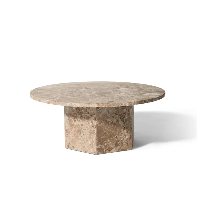 Naxos Sofabord i Latte Marmor - Unikt Design, Ø80x32cm - Elegant Marmor Sofabord med Lakeret Bordplade til Hverdagsbrug - Holdbart Marmor Sofabord