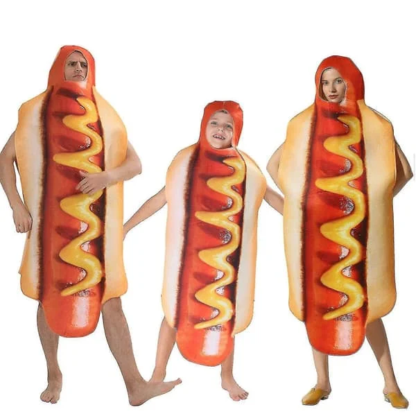 Voksne Børn Sjov 3D Print Mad Pølse Hotdog Kostume Familie Halloween Mad Kostume - STØRRELSE: Børn