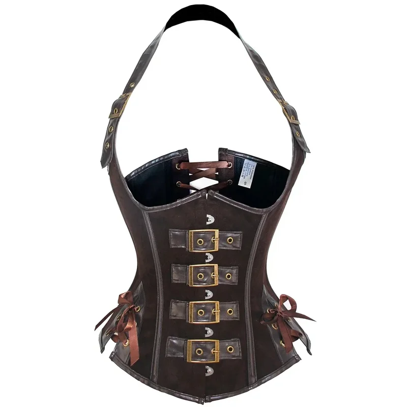 AliExpress - Braunes Wildleder-Korsett-Oberteil mit PU-Leder, Gothic-Steampunk-Bustier, Schnürung, schmale Taille, Shapewear für Damen, Halloween, 