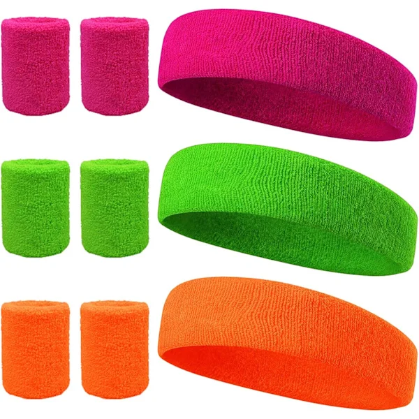 9 stk. pannebånd og armbånd sett Neon 80-talls fest Svettebånd Kit Sport Svettebånd Hodebånd Armbånd Sett for barn Kvinner Menn Fun Run Fancy Tilbehør