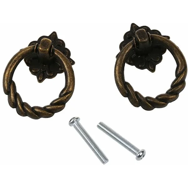 2 stk Vintage skap skuff kommode trim skuffeknott håndtak med skruer - Antikk messing