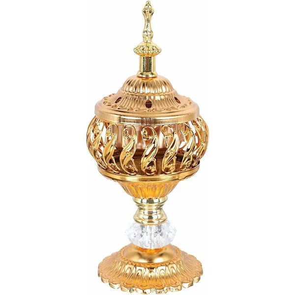 Incense Burner - Incense Resin Bakhoor Charcoal, Arabic Iron Incense Holder Table Decoration - Gold