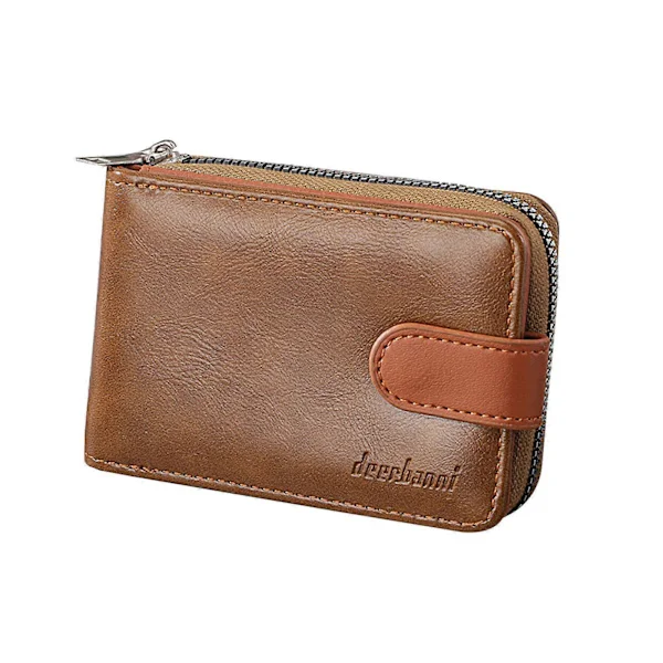 Fashion Zipper Wallet Money Bag for Men PU Leather Casual Credit Card Holder Change Coin Purse Wallet Coffee