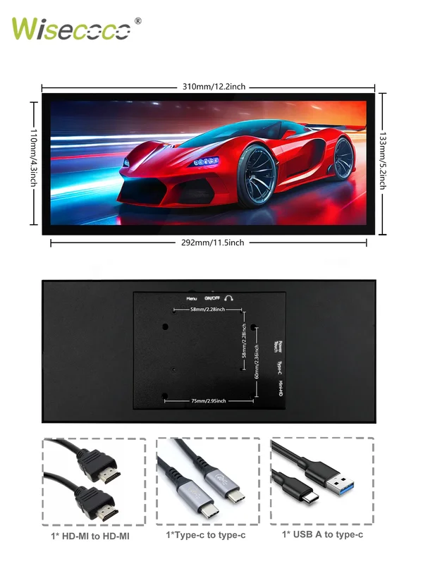 AliExpress - Wisecoco 12,3/11,3'' 1920x720 tragbarer Touch-Monitor, Gaming-Monitor mit gestrecktem Balkenbildschirm, unterstützt AMD integrierte 