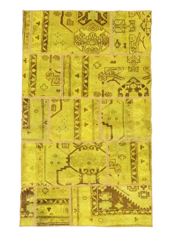 Patchwork Rug 90X147 Yellow/Brown Wool