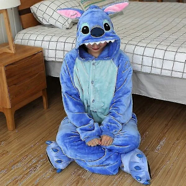 【BQ】Jumping Tiger Långärmad Onesie Herr Dam Flanell Varm Panda Pyjamas Onepiece Vuxen Djur Pyjamas Onesies Blue Stitc