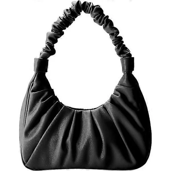 Cloud Shaped Shoulder Bags Small Crossbody Bag for Women Pleated Underarm Bag Ladies Handbags Clutch Bag with Adjustable Strap (Black)