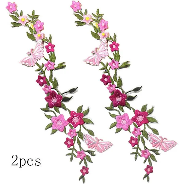 2 nye sommerfugle blomster broderede lapper, blomstret blonde stof
