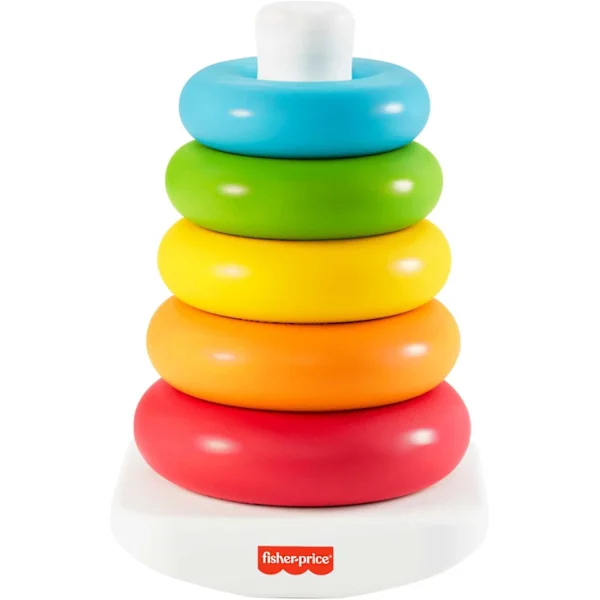 Fisher-Price Rock-a-Stack Rainbow Pyramid Stacking Toy, Plant-Based Materials with 5 Colored Rings and Rocking Base, Baby Toy, 6 Months, HPY92