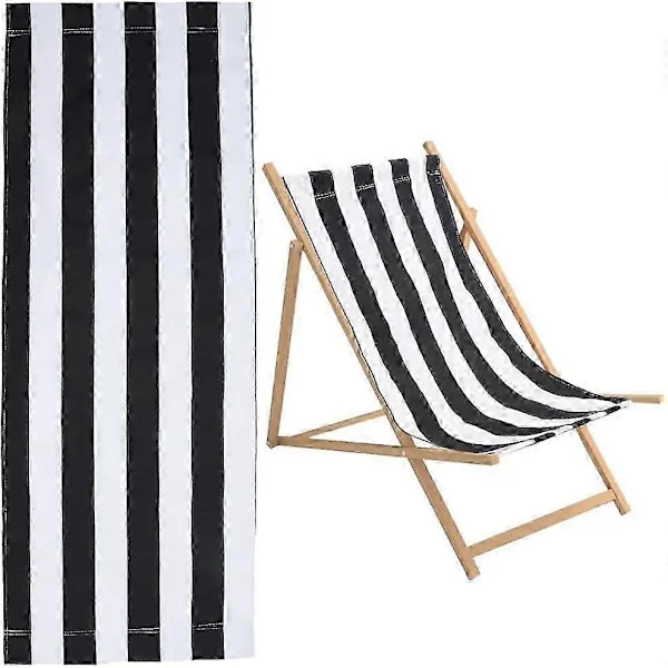 44x17 tommer Strand Sling Stol Erstatningslerret 1mm Tykk Svart og Hvite Striper Utendørsmøbler Sammenleggbar Sling Loungestol Stoff Terrasse Sling 