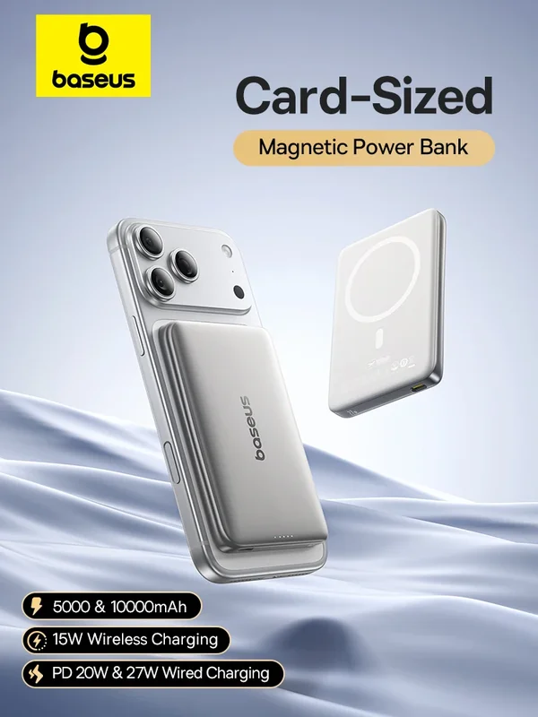 AliExpress - 【CCC】Baseus 10000 mAh magnetische Powerbank PD 27 W, 5000 mAh magnetische Powerbank PD 20 W Powerbank im Kartengröße für iPhone 17 