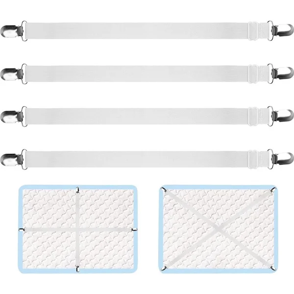 Adjustable Sheet Straps (70 cm to 230 cm) - (White, 4 sets)
