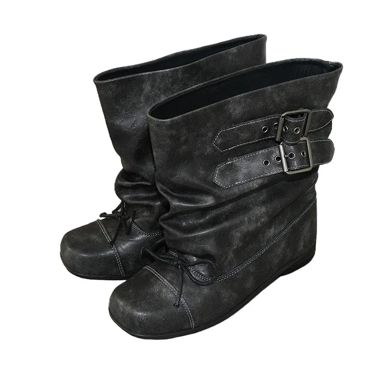 AliExpress - Chaussures plates femmes bottines créateur de mode Punk bottes hiver femme Chelsea bottes 2025 tendance nouvelle boucle gladiateur moto 