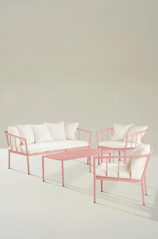 Jotex - Loungemøbler - 4 Dele Polyetherskum/Aluminium/Polyester Rosa MENTON Køb Loungemøbler hos Jotex