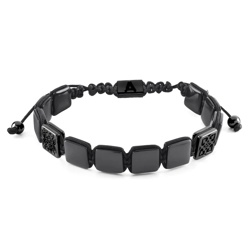 Elysian | Black Onyx Bead Flat Bracelet for Men - Beaded bracelets