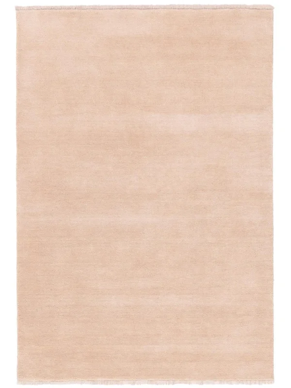 Eén Kleur Klein Handloom Fringes Vloerkleed - Lichtroze 140X200 Wol, In Moderne Stijl