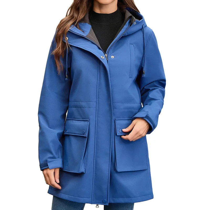 AliExpress - Trench-Coat imperméable à capuche pour femme, veste d'automne et d'hiver, imperméable longue en peluche, coupe-vent, veste de pluie 
