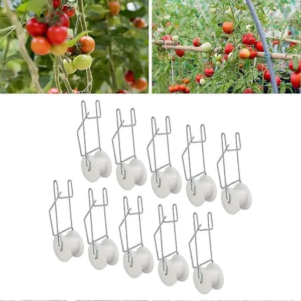 10 Pakke Tomat Espalier Rullekroker med 15M Hyssing for Tomat, Plante, Drivhus, Blomsterranke Hyssing Avling Espalier Kit Plante Rullekrok