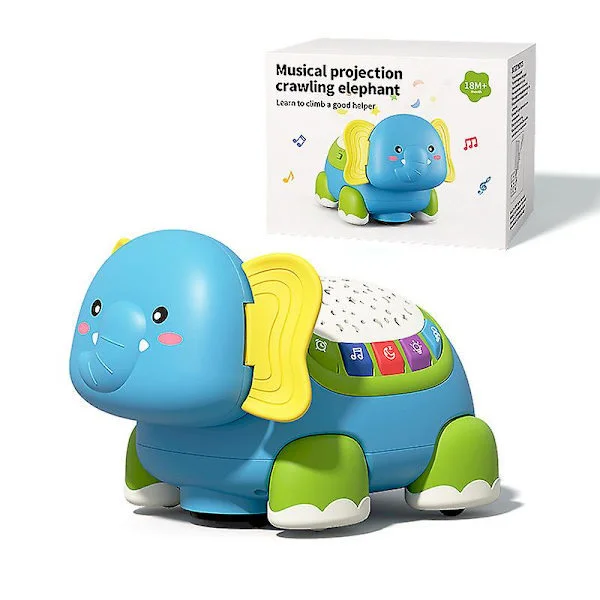 Babylegetøj 6-12 Måneder, Elefant Baby Kravlelegetøj med Lys & Lyd, Musikalsk Bevægeligt Legetøj til 9-12 Måneder Gamle Drenge/Piger Elefant
